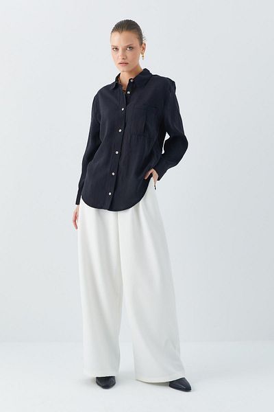 Mixray 4628 Women's Black Modal Shirt - Pocket Detail