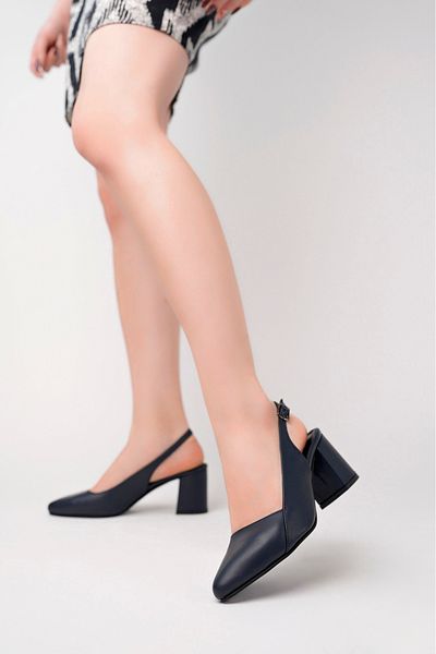 Deripabuc Genuine Leather Navy Blue Women's Heeled Leather Shoes Shn-0730