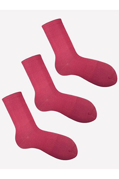 Çorabistaan 3 Çift Renkli Düz Uzun Kadın Tenis Çorap Pamuklu Yüksek Kalite Rahat