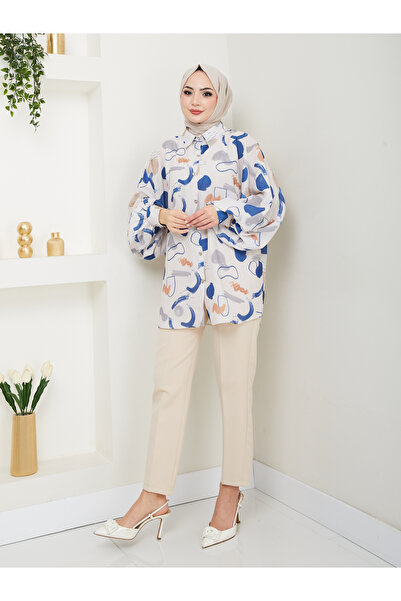 EFSUN MODA Темно-синя сорочка з візерунком Jesica - розмір Standert, довгий рукав 2504