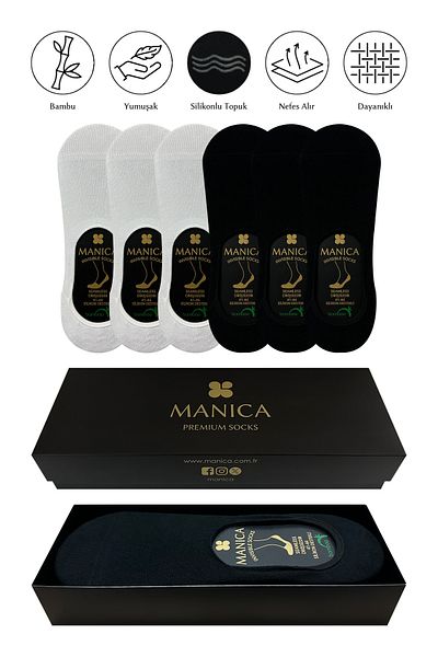 MANICA Ανδρικές κάλτσες μπαμπού μπαλαρίνας 6 ζευγάρια - τρία ζευγάρια μαύρο, λευκό