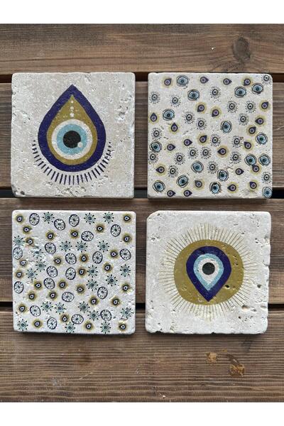 woodhomeworks مجموعة من 4 أكواب من الحجر الطبيعي مطبوعة ملونة