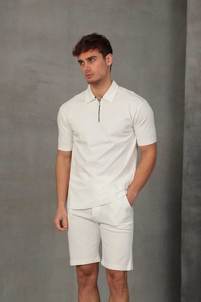 FRANCO RENZO Λευκό Half Oversize Ανδρικό Σορτς με φερμουάρ 056