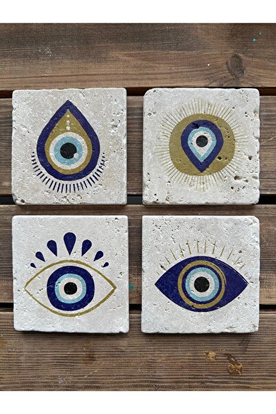 woodhomeworks مجموعة من 4 أكواب من الحجر الطبيعي مطبوعة ملونة