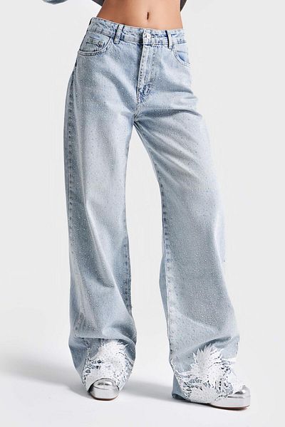 its basic Női hófarmer színű 4S5-3 fényes kő csipke derékközépig 100% Koton Design farmer farmer
