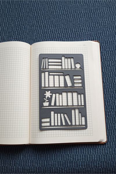 Karmelom Studio Bullet Journal Bookshelf Template Ruler - Reading List & Library Drawing