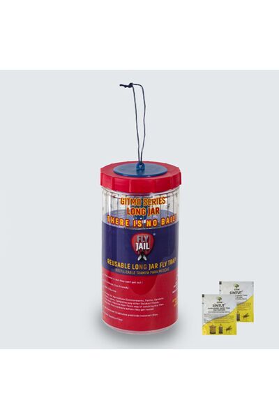 Fly Jail Long Jar, 1.5 Litre Kavanoz Tipi Karasinek Tuzağı 2 Adet Sintut Kara...