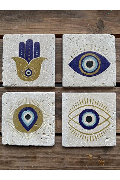 woodhomeworks مجموعة من 4 أكواب من الحجر الطبيعي مطبوعة ملونة