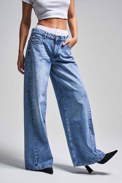 its basic Blue Palazzo Fit Jeans Color Boxer Λεπτομερή γυναικεία τζιν - 100% βαμβάκι