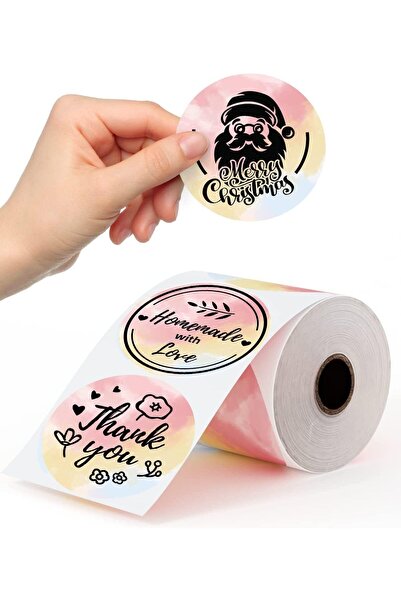 Phomemo 76,2x76,2mm/500adet Termal Etiket 3x3inç Yuvarlak Pembe Desenli, PM-2...