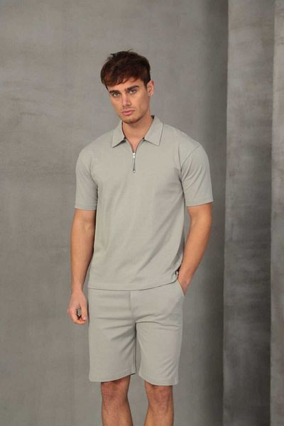 FRANCO RENZO Γκρι ανδρικό σορτς με φερμουάρ Half Oversize 054