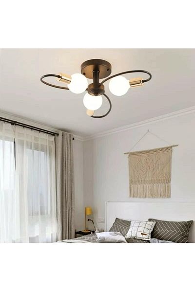 Ömür Avize İskandinaw Antique Case White Glass 3-Piece Chandelier