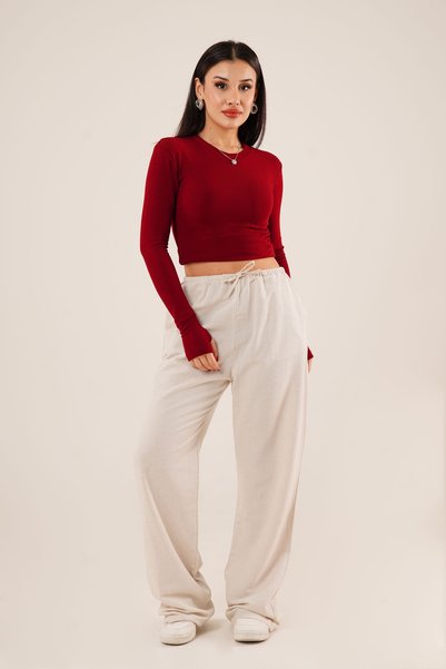 LOKADI Pantaloni de in pentru femei cu picioare lungi și largi