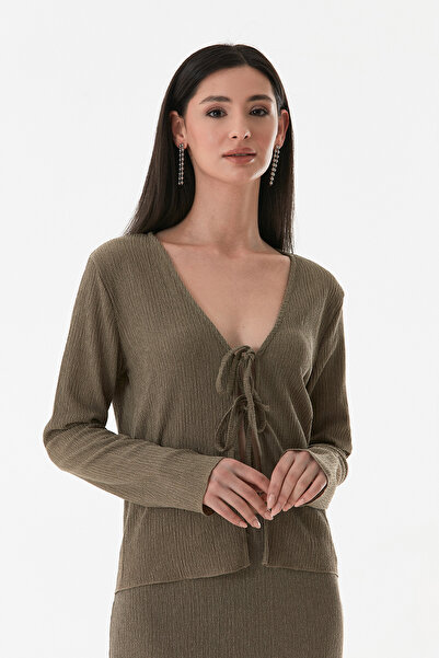 Fulla Moda Wrapped Fabric Front Tie Cardigan