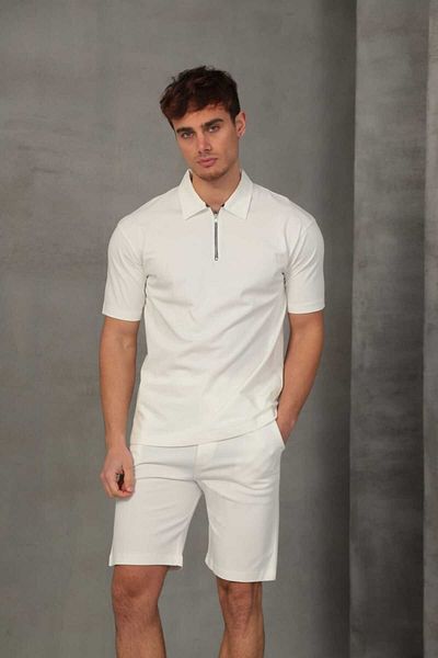 FRANCO RENZO Λευκό Half Oversize Ανδρικό Σορτς με φερμουάρ 056