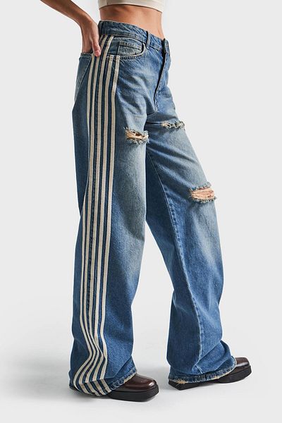 its basic Blugi de damă T.Kot Color 10S5-32 cu dungi laterale cu detaliu laser 100% Koton Design Denim Jeans
