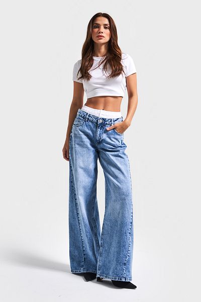 its basic Blue Palazzo Fit Jeans Color Boxer Λεπτομερή γυναικεία τζιν - 100% βαμβάκι
