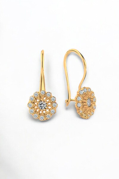 jelux silver Gümüş 925 Ayar Telkari Çiçek Model Zirkon Taşlı Küpe