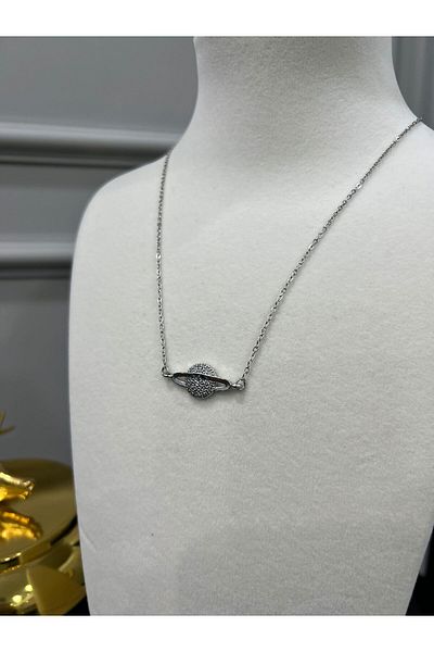 Store Zircon Stone Steel Planet Necklace