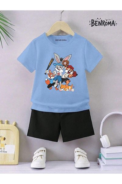 BENROMA Set pantaloni scurți unisex pentru copii - imprimat cu caractere