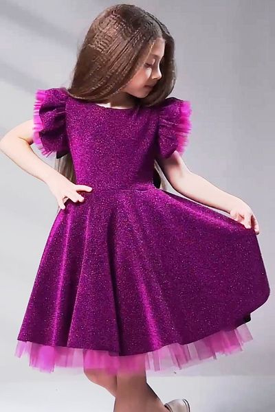 ABİYEKİDS Fuchsia Silvery Style Children's Evening Dress - Aby185