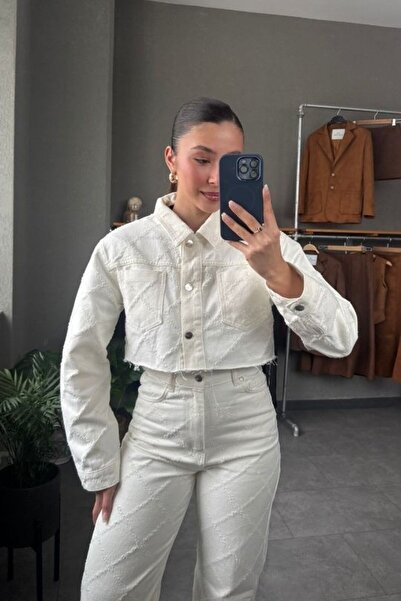 yourname collection Жакет з кремового джинсового матеріалу з жакардовим візер...