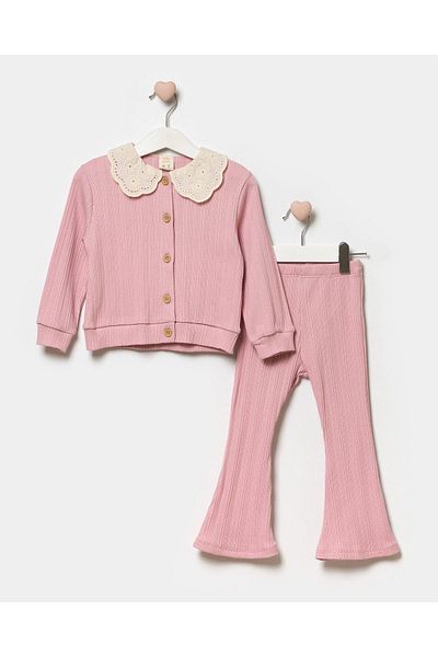 Magu Cotton Baby Collar Jacket and Spanish Leggings for Baby Girl - Top and Bottom Set