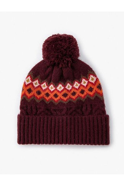 Namaste Vintage Winter Beanie with Print Pompom
