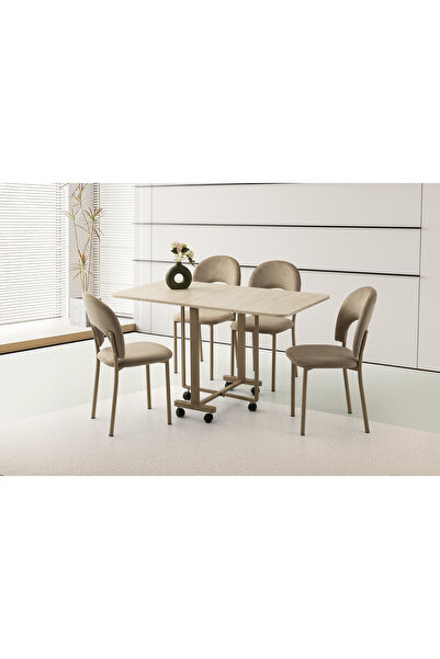 Viento Mobilya Lizbon Sidon Desen Katlanır 130X70 Masa 4 Kişilik Babyface Met...