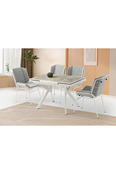 Viento Mobilya Petra Rambla Highgloss Açılır 110X70 Masa 6 Kişilik Bukle Kuma...