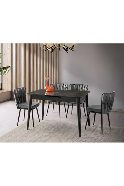 Viento Mobilya Venüs İrony Highgloss Açılır 120X80 Masa Örgü Ay 4 Kişilik Gri...