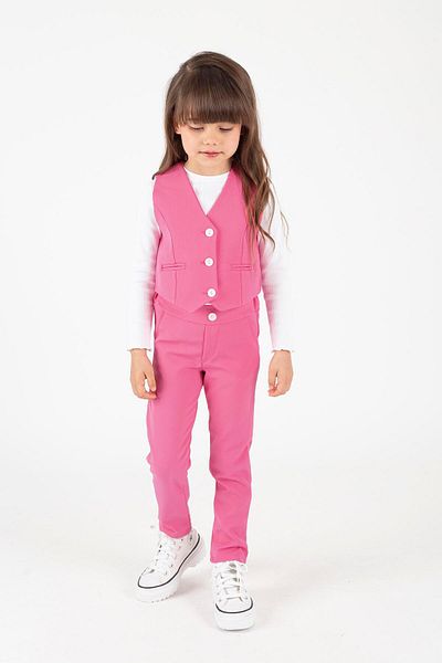 Magu Girl's 3-Piece Set Pink Vest, Pants and Blouse