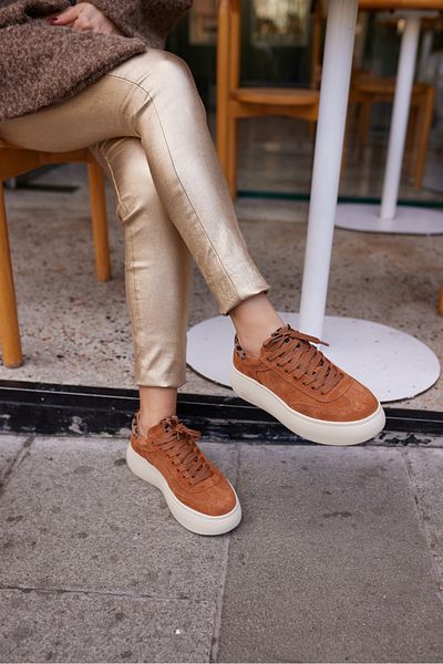 Carweza Ayakkabı Jaspe Tan Suede / Leopard Genuine Leather Sneakers