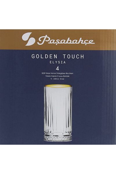 Paşabahçe Elysia Golden Touch Gilded Long Glasses 4 Pack 450 Cc 520015   The Original. Boxed