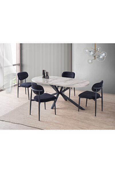 Viento Mobilya Bohem Venezia Highgloss Sabit 180X90 Masa Liza 8 Kişilik Antra...