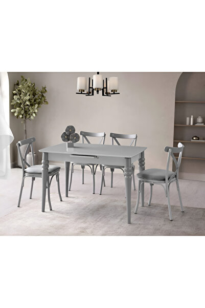 Viento Mobilya Venüs Gri Sis Highgloss Açılır 120X80 Masa Bahar 4 Kişilik Gri...