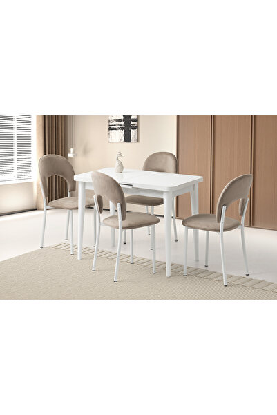 Viento Mobilya Silva Beyaz Renk Açılır 100X60 Masa 4 Kişilik Babyface Metal A...