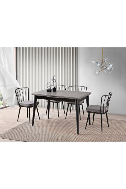Viento Mobilya Polo Retro Gümüş Desen Açılır 120X70 Masa Ay 4 Kişilik Gri Bab...