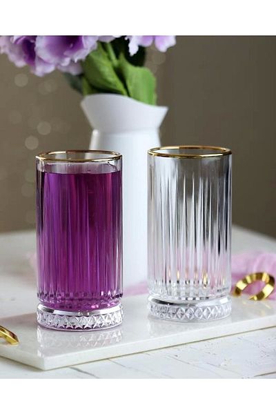 Paşabahçe Elysia Golden Touch Gilded Long Glasses 4 Pack 450 Cc 520015   The Original. Boxed