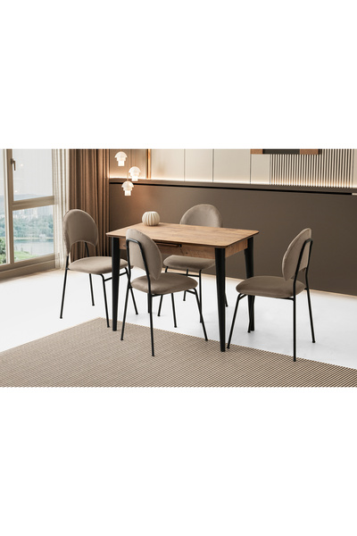 Viento Mobilya Milano Diş Budak Desen Açılır 100X60 Masa 4 Kişilik Babyface M...