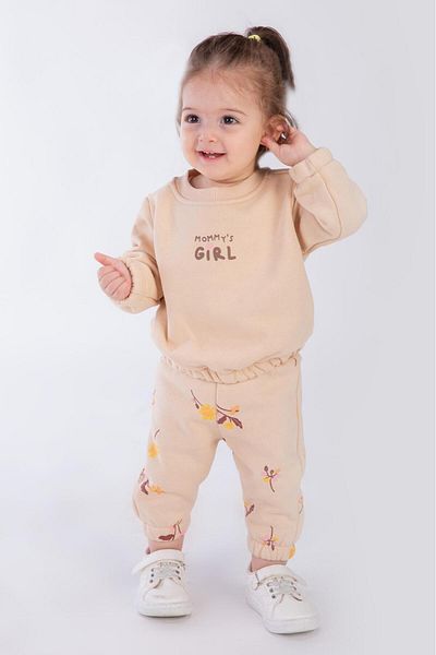 Magu Floral Patterned Cotton Sweatshirt and Sweatpants Set for Baby Girl