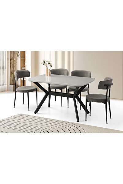 Viento Mobilya Anka Açık Gri Highgloss Açılır 130X80 Masa 4 Kişilik Bukle Kum...