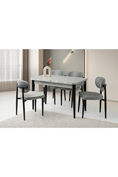 Viento Mobilya Kelebek Kütük Açık Gri HG Açılır 120X70 Masa 4 Adet Babyface M...