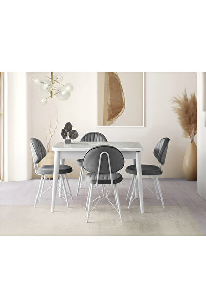 Viento Mobilya Kelebek Marmo HG Açılır 110X70 Masa Ahtapot 4 Kişilik Gri Baby...