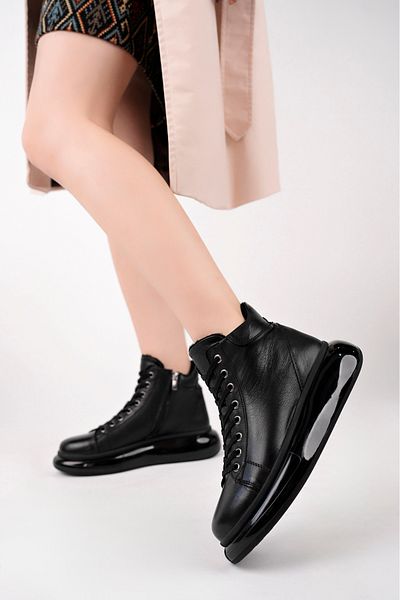 Deripabuc Genuine Leather Black Women's Leather Boots Trc-B692