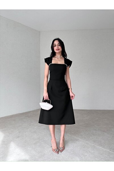 MODA DURAĞI Sıralı İncili Midi Elbise