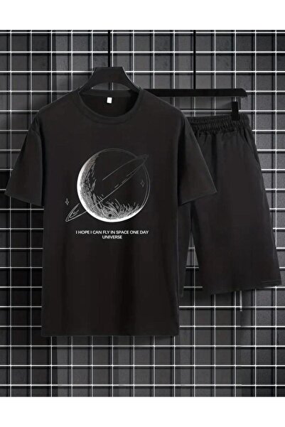 caddekombin Σετ κοντό μπλουζάκι και κοντό παντελόνι Ringed Saturn με τύπωμα μ...