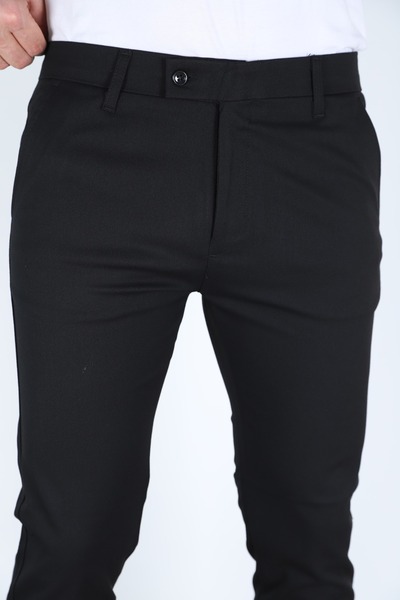 Revenant Giyim Erkek Siyah Gabardin Pamuklu Keten Slim Fit Esnek Chino Pantolon