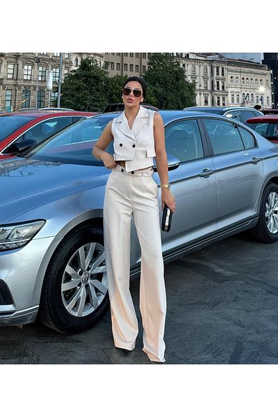 pembekurdelem Stone Color Asymmetrical Women's Vest and Trousers Set