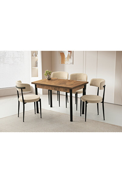 Viento Mobilya Smart Diş Budak Desen Açılır 110X70 Masa 4 Kişilik Bukle Kumaş...